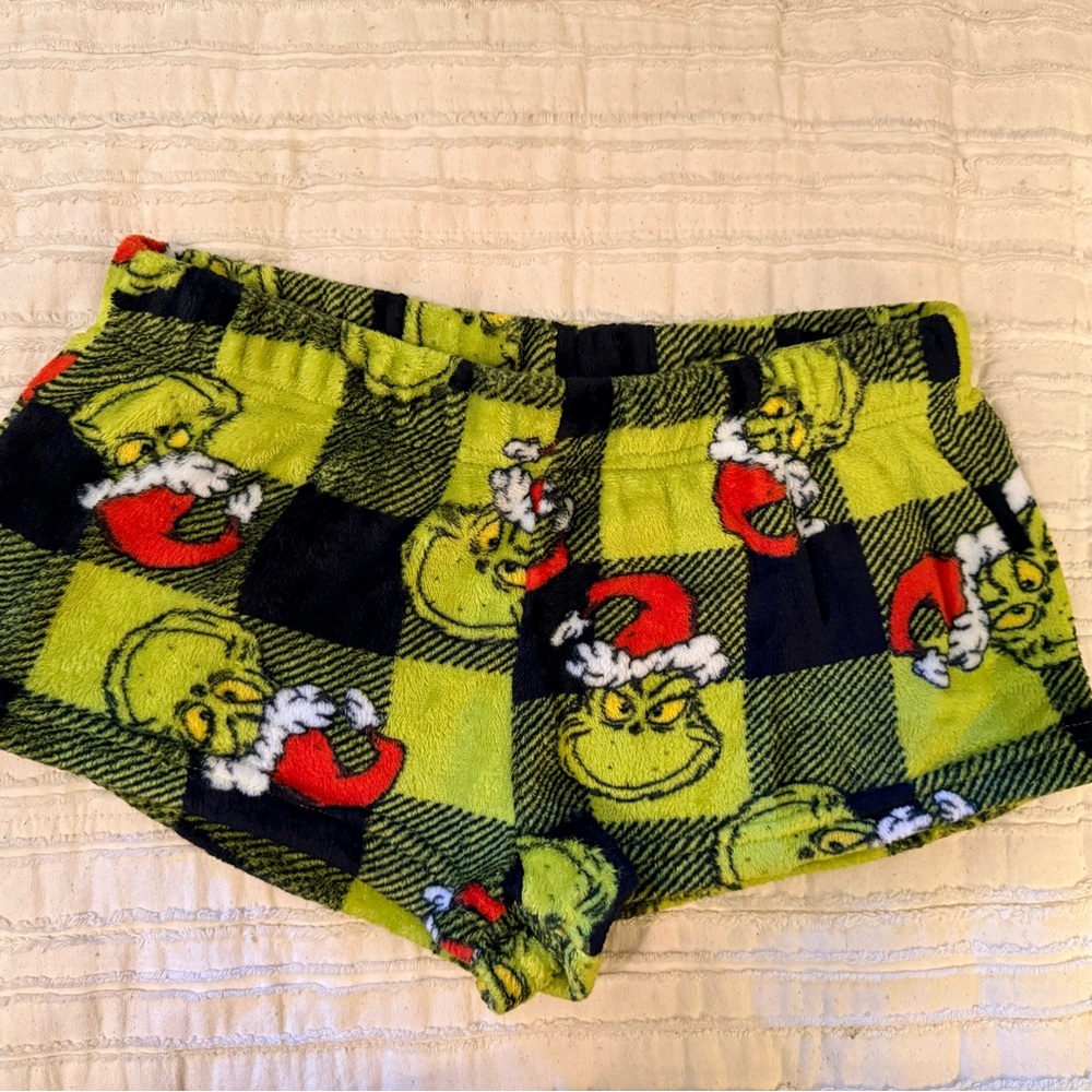 Womens Grinch Fleece Shorts - Green and Black